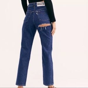 Ragged Priest Free People Butt Slash Medium Blue Wash High Rise Denim Mom Jeans